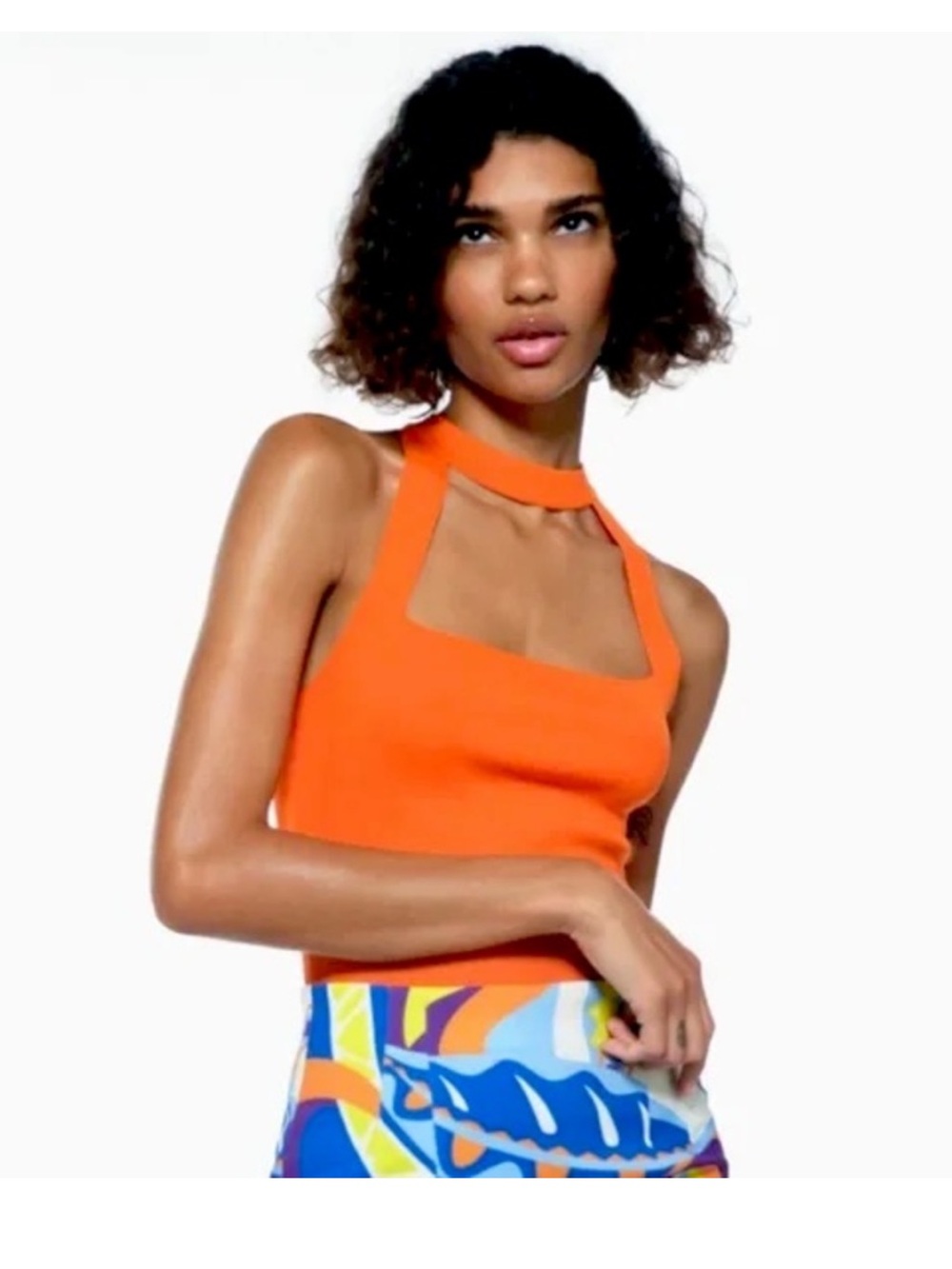 Zara Square Neck Choker Tank Top Orange Knit Womens Medium